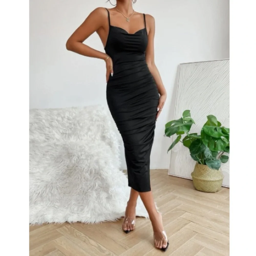 Luxe petite slit thigh bodycon cami dress